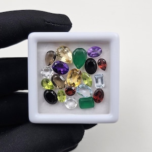 Mezcla de piedras preciosas naturales facetadas: amatista, citrino, ónix, granate, cuarzo, peridoto (4-12 mm) 20 piezas