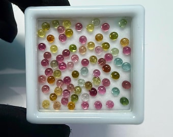 3mm Multi-Color Tourmaline Cabochons, Round Loose Gemstones