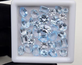100 Pieces Natural Sky Blue Topaz Loose Gemstone Mix Shape And Size (3MM-8MM)