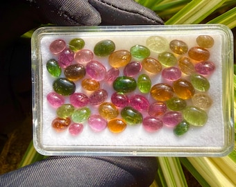 Multi-Tourmaline Cabochon, Oval Loose Gemstone, 7x5mm
