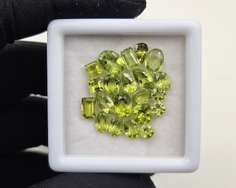 21 Pieces Box Of Natural Peridot Faceted Loose Gemstone Mix Shape And Size (3mm-8mm)