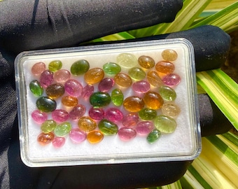 Lot de 100 cabochons multi-tourmalines, pierres précieuses en vrac (6 x 4 mm)