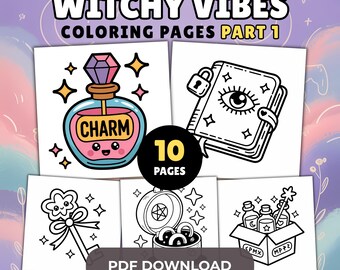 Coloriages Witchy Vibes : dessins de sorcières kawaii (téléchargement PDF)