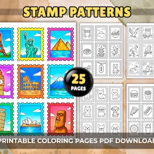 25 pagine da colorare con simpatici timbri: viaggi, animali, cibo (download in PDF)
