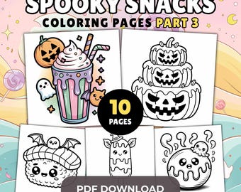 Coloriages Spooky Snacks : gourmandises kawaii pour Halloween (téléchargement PDF)