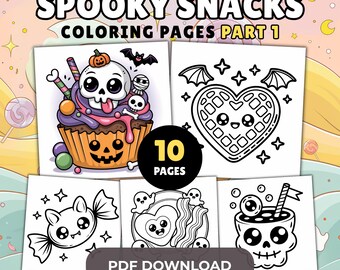 Coloriages Spooky Snacks : friandises kawaii d'Halloween pour enfants et adultes (téléchargement PDF)