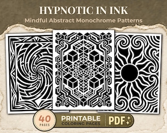 Pages de coloriage monochromes, motifs abstraits apaisants, art relaxant en une seule couleur pour adultes, PDF à imprimer