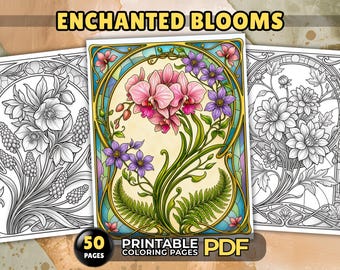 Coloriages floraux pour adultes : 50 motifs floraux élégants, style Art nouveau, PDF imprimable