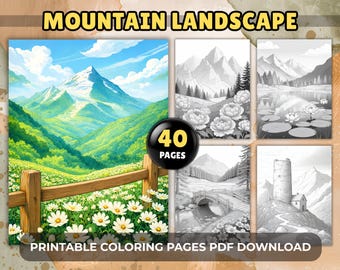 Coloriages de paysages de montagne : 40 scènes de nature relaxantes en niveaux de gris pour adultes (téléchargement PDF)