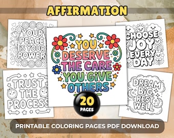 Self-Love Affirmation Coloring Pages: Positive Quotes Coloring Sheets, Motivational and Relaxing Printables (PDF Download)