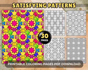 Pages à colorier de motifs satisfaisants - 30 motifs géométriques et de mandalas relaxants pour adultes, PDF imprimables