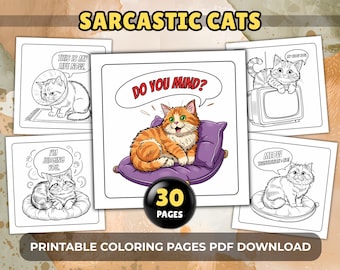 Sarcastic Cats Coloring Book for Adults, Funny Quotes (PDF Download)