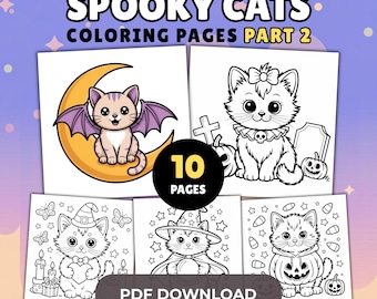 Coloriages de chats fantasmagoriques : dessins d'Halloween kawaii (téléchargement PDF)