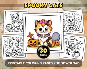30 gruselige Halloween Katzen Ausmalseiten zum Entspannen und Ausmalen (PDF Download)