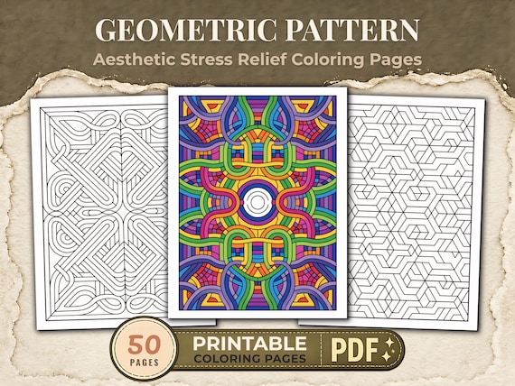 Geometric Pattern Coloring Pages – 50 Abstract Designs for Adults, Relaxing Patterns, Stress Relief Line Art PDF Download