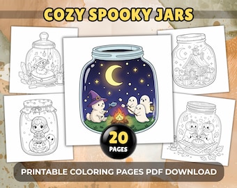 Dibujos para colorear de Halloween estilo Kawaii: escenas acogedoras y espeluznantes, imprimibles para niños y adultos (descarga en PDF)
