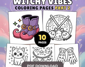 Coloriages Witchy Vibes : des dessins de sorcières kawaii amusants et magiques, des pages à colorier simples et audacieuses pour s'amuser et se détendre (téléchargement PDF)