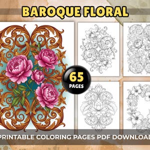 65 Baroque Floral Coloring Pages – Intricate Flower Patterns for Adults, Relaxing Printable PDF Download