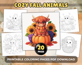 Cozy Fall Animals Coloring Pages: 20 Autumn Printable for Kids and Adults (PDF Download)