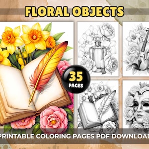 Dibujos para colorear de objetos florales en escala de grises: 35 diseños de bodegones florales para adultos (Descarga PDF)