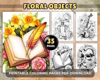 Florale Objekte Graustufen zum Ausmalen: 35 Stillleben Blumen Designs für Erwachsene (PDF Download)