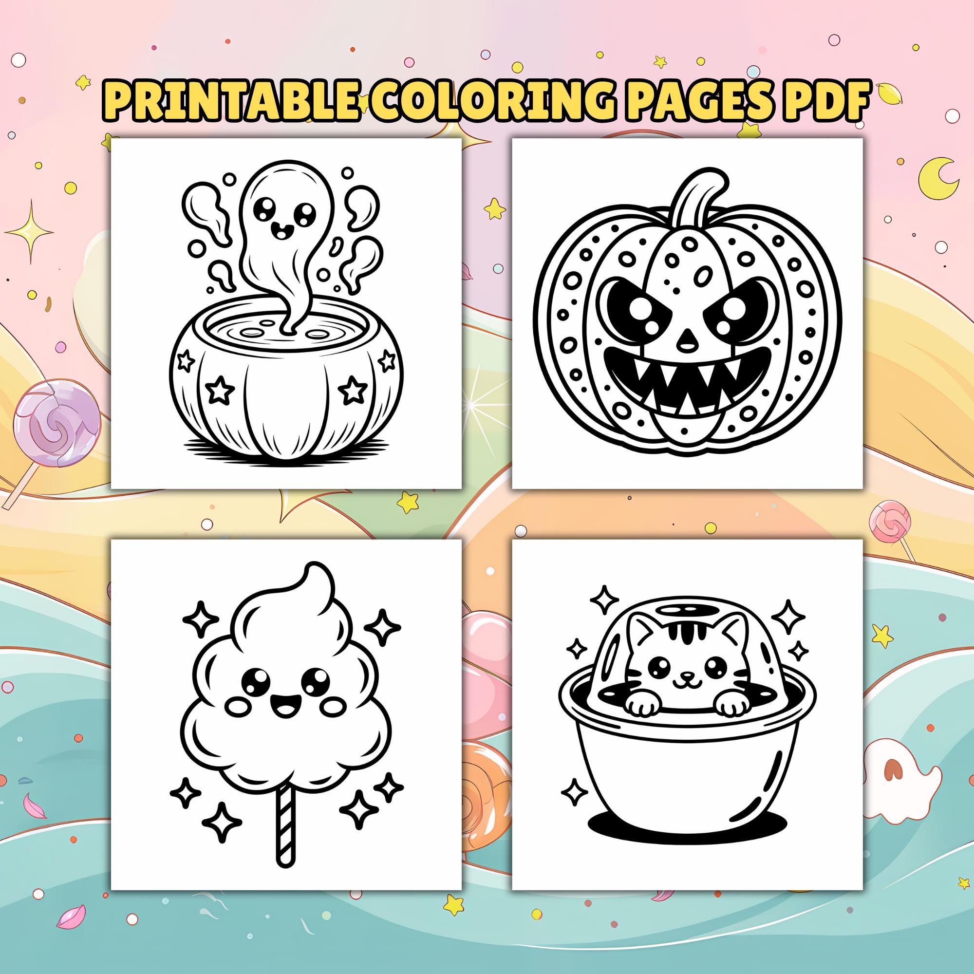 Spooky Snacks Coloring Pages: Kawaii Halloween Treats for Kids and ...