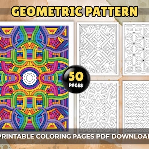 Geometric Pattern Coloring Pages – 50 Abstract Designs for Adults, Relaxing Patterns, Stress Relief Line Art PDF Download