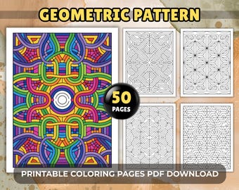 Geometric Pattern Coloring Pages – 50 Abstract Designs for Adults, Relaxing Patterns, Stress Relief Line Art PDF Download