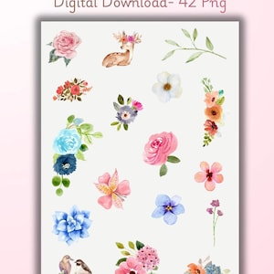 Floral Digital Stickers, Goodnotes Planner, Botanical Illustration (PNG Download)
