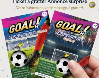 Ticket à gratter message personnalisé Goal - carte grattage thème football annonce surprise - ballon de foot à gratter