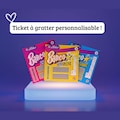 Scratch-off ticket with personalized message, imitation Banco product logo