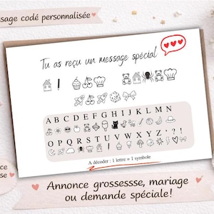 Biglietto di auguri personalizzato con messaggio cifrato per annunciare una gravidanza, un matrimonio o per fare una richiesta speciale.