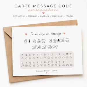 Tarjeta con mensaje codificado personalizado, anuncio de embarazo, petición especial, tarjeta para descifrar