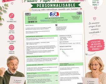 Contravention Humour Personnalisée – Annonce Grossesse Futur Papi ou Future Mamie | Cadeau Original | Révélation Bébé |