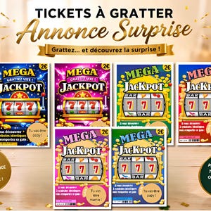 Anuncio de embarazo con Mega Jackpot – Tarjeta rasca y gana con mensaje sorpresa personalizado – ¡Vas a ser papá/tía/abuela!