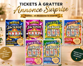 Annonce grossesse Méga Jackpot – Ticket à gratter message surprise personnalisé– Tu vas être papa / tata/ mamie...