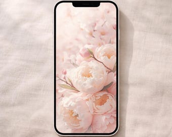 Pink Peony iPhone Wallpaper, Soft Pastel Floral Lock Screen (Digital Download)