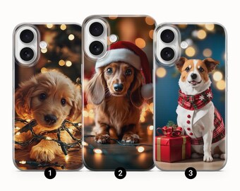 Christmas Dog Phone Case, Holiday Puppy Gift, Protective TPU Gel Cover