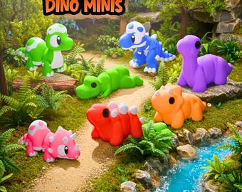 3D Printed Dinosaur Fidget Toys | Articulated Mini Dino, Trex, Triceratops, Stegosaurus & Cute Desk Decor | Mini Animals Set