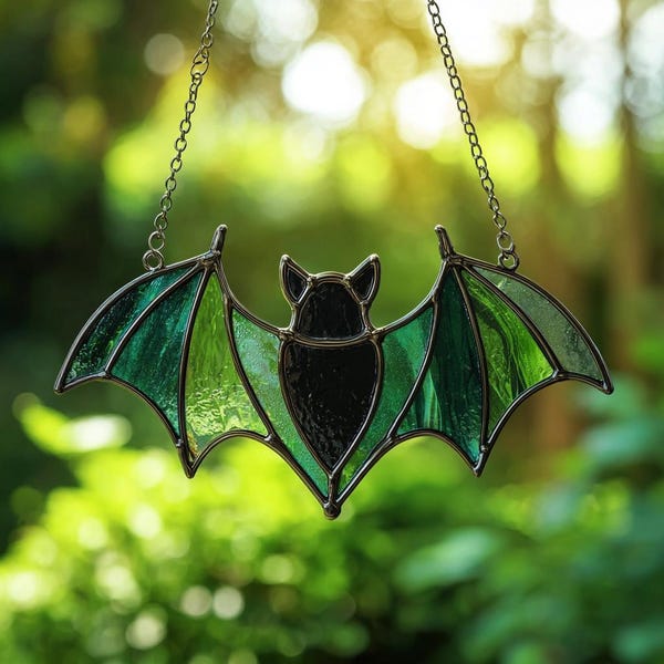 Decoración gótica para ventanas con vitrales de murciélagos negros｜Atrapasoles cristal con murciélagos para Halloween｜Decoraciones Halloween