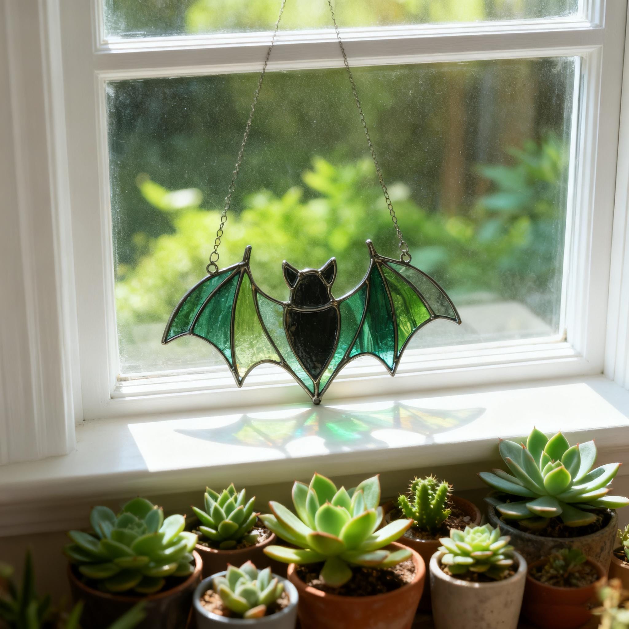 Gothic Black Bat Stained Glass Window Hanging｜halloween Glass Bat ...