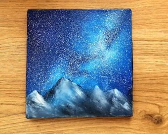 Starry Night Mountain Landscape - Handmade Milkyway Oil Painting