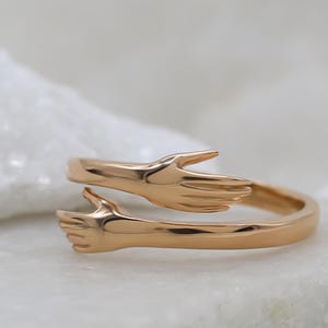 18k Rose Gold Hug Ring | Sculptural Embrace, Adjustable Band