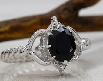 Schwarzer Onyx Oval Sterling Silber Ring, Vintage Gothic Boho Ring