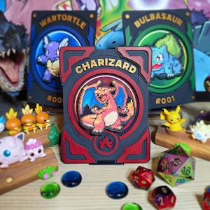 Diorama de monstruos de Kanto estilo retro / Exhibidor de escritorio personalizado de tipo fuego