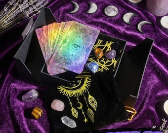 Holographic Tarot Deck Kit | Beginner Guidebook, Crystals, Altar Cloth