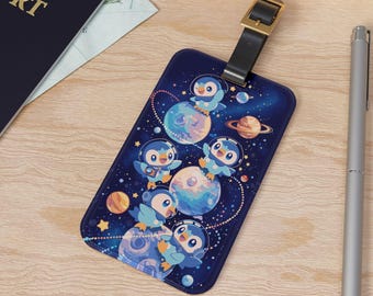 Etiqueta para equipaje Piplup Astronauta, accesorio de viaje Galaxy Space Penguin