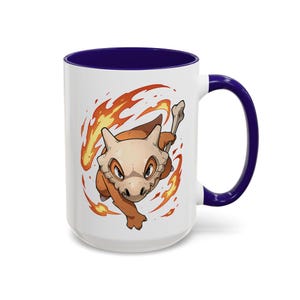 Cubone Marowak Mug Lonely Bone Warrior | Skull Helmet Creature Cup | Sad Baby Dino Coffee Blue