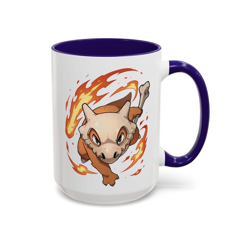 Cubone Marowak Mug Lonely Bone Warrior | Skull Helmet Creature Cup | Sad Baby Dino Coffee Blue