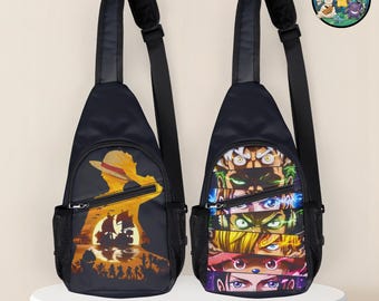 One Piece Sling Bag, Anime Silhouette Crossbody Pack, Luffy Straw Hat Pirates Chest Daypack, Otaku Travel Shoulder Pouch Gift
